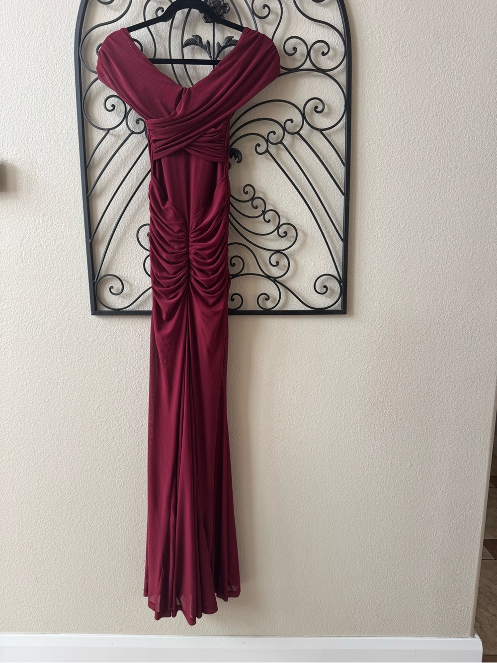 Windsor Burgundy Ruched Off-Shoulder Maxi Dress